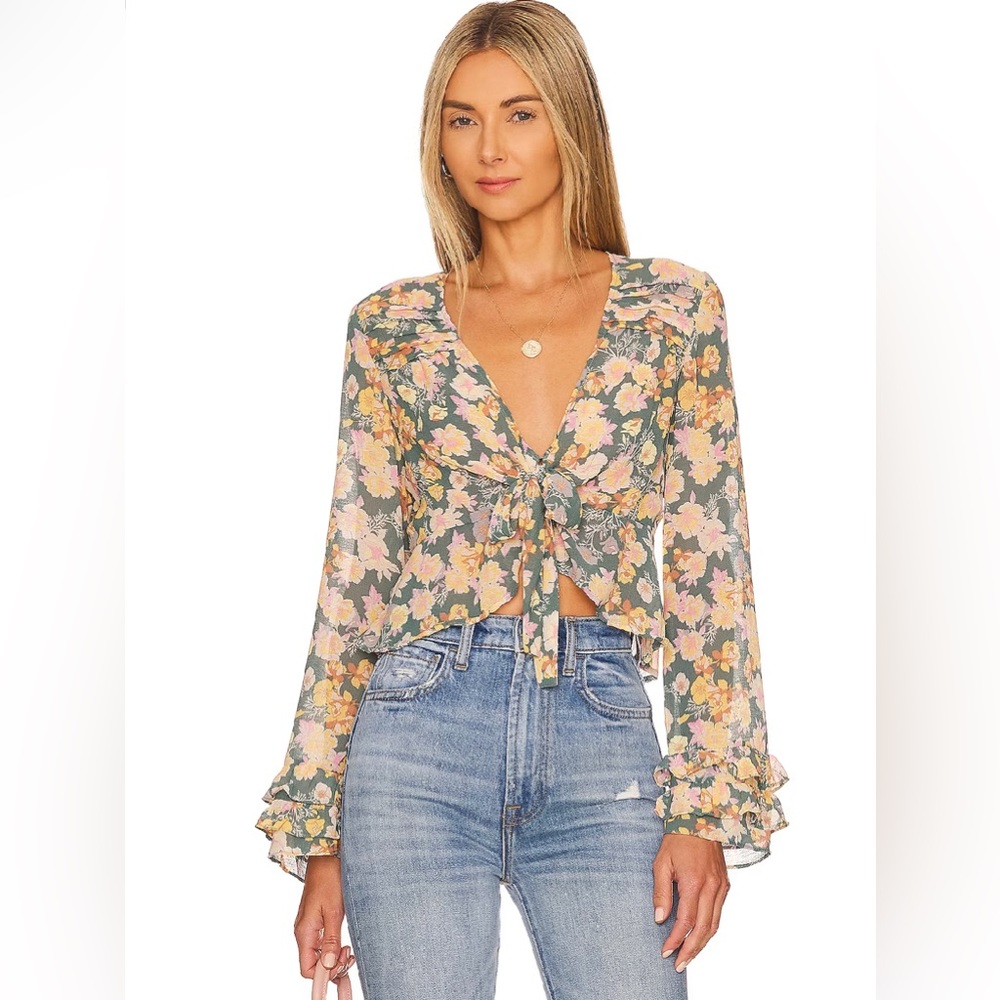 FREE PEOPLE Maybel Ruffle Floral Top Happy Combo Size de